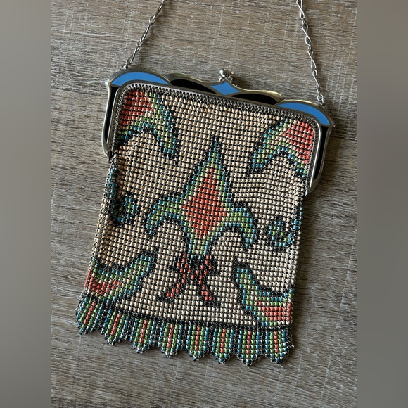 Vintage Whiting & Davis Art Deco Multi color Enameled Mesh Purse Bag RARE MINT - Picture 13 of 13